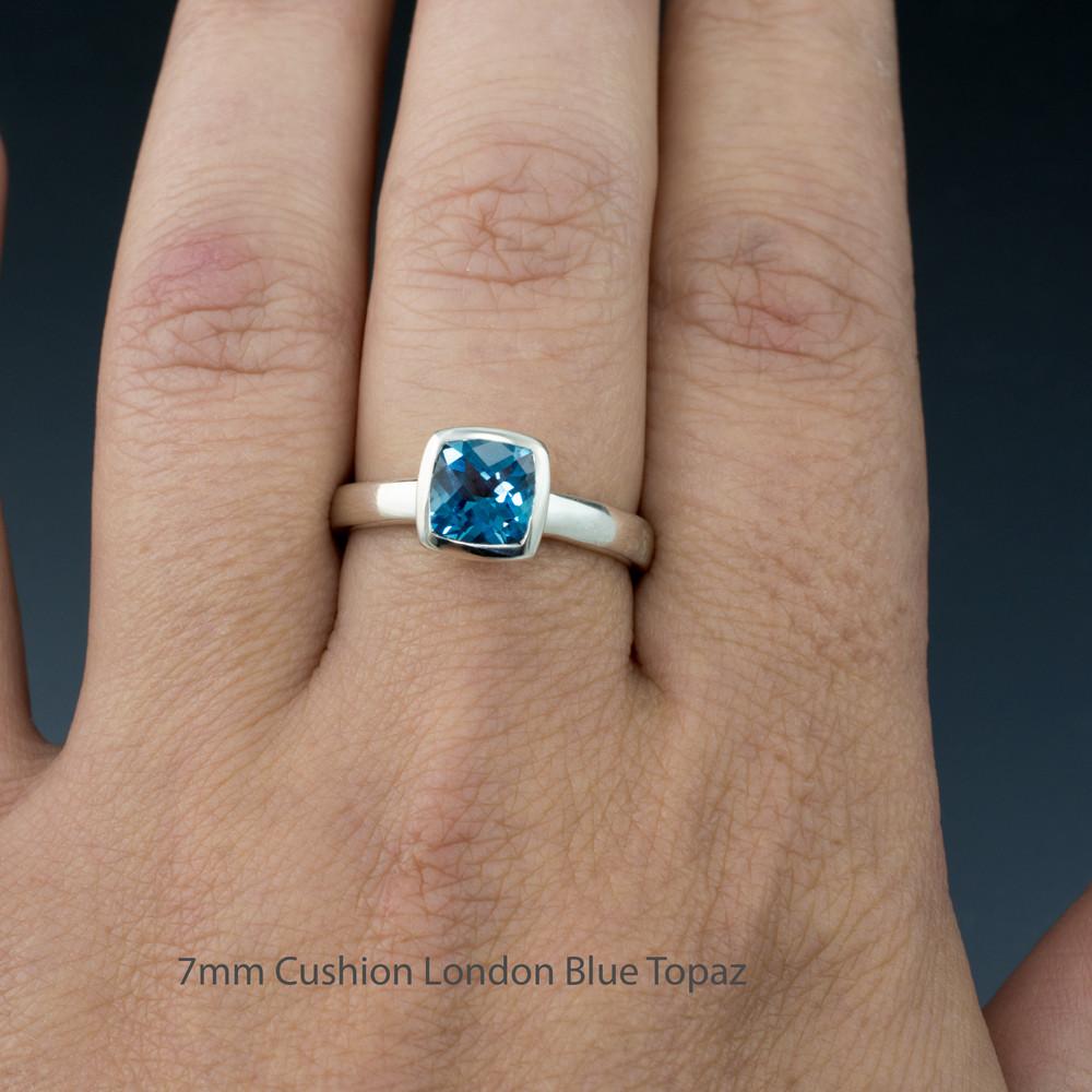 Cushion London Blue Topaz Bezel Set Statement Ring Ring by Nodeform