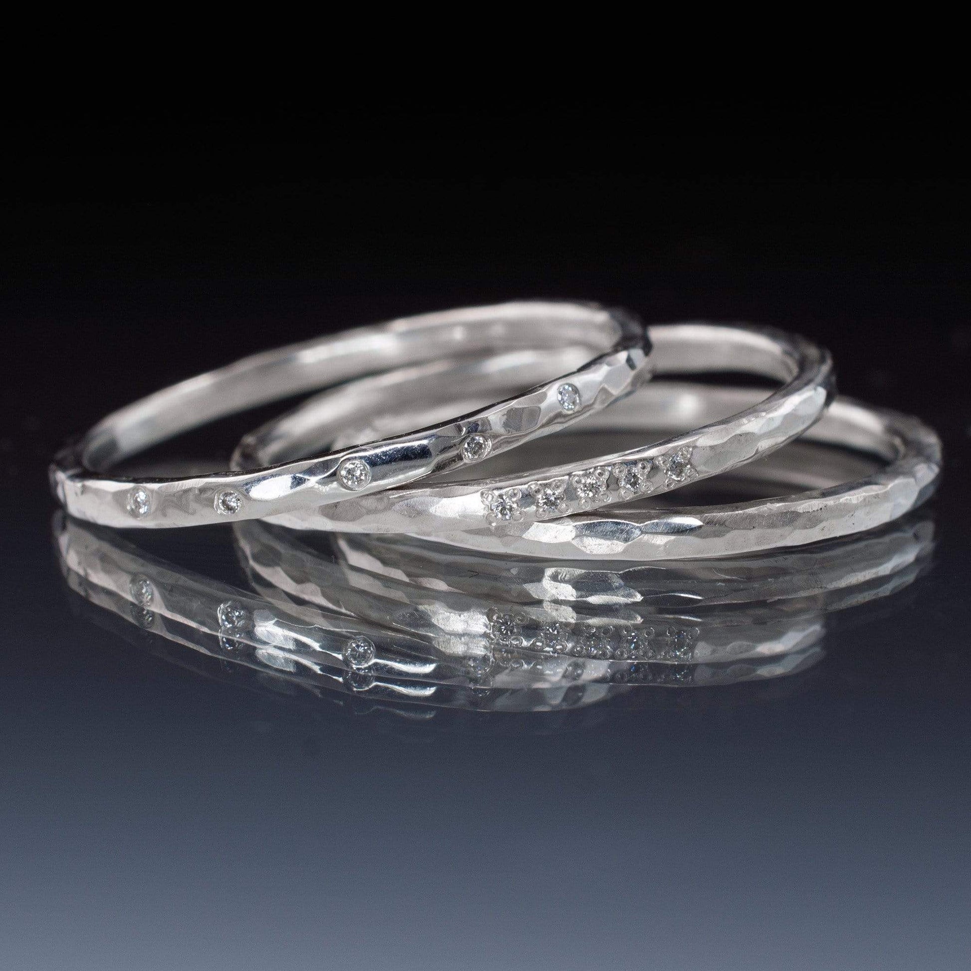 Thin Diamond Wedding Ring Skinny Hammered Texture Wedding Band Ring by Nodeform