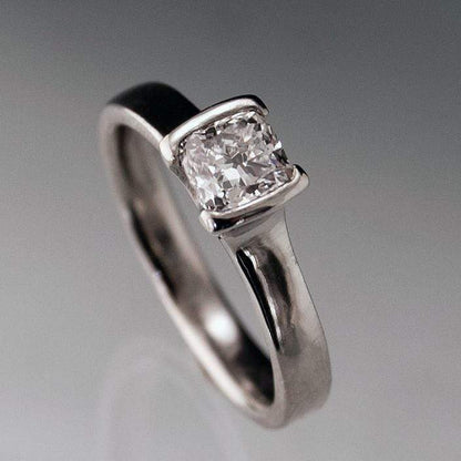 Cushion Cut 0.5ct Diamond Half Bezel Set Solitaire Engagement Ring Ring by Nodeform