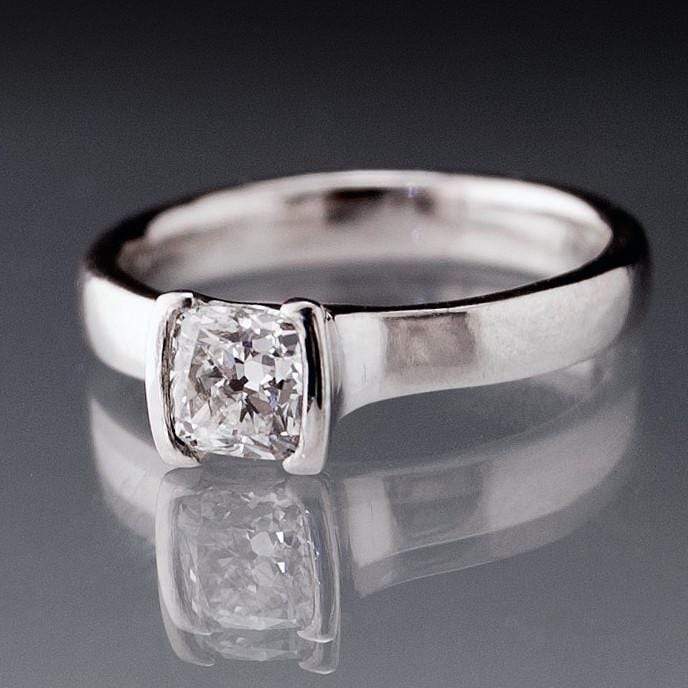 Cushion Cut 0.5ct Diamond Half Bezel Set Solitaire Engagement Ring Ring by Nodeform