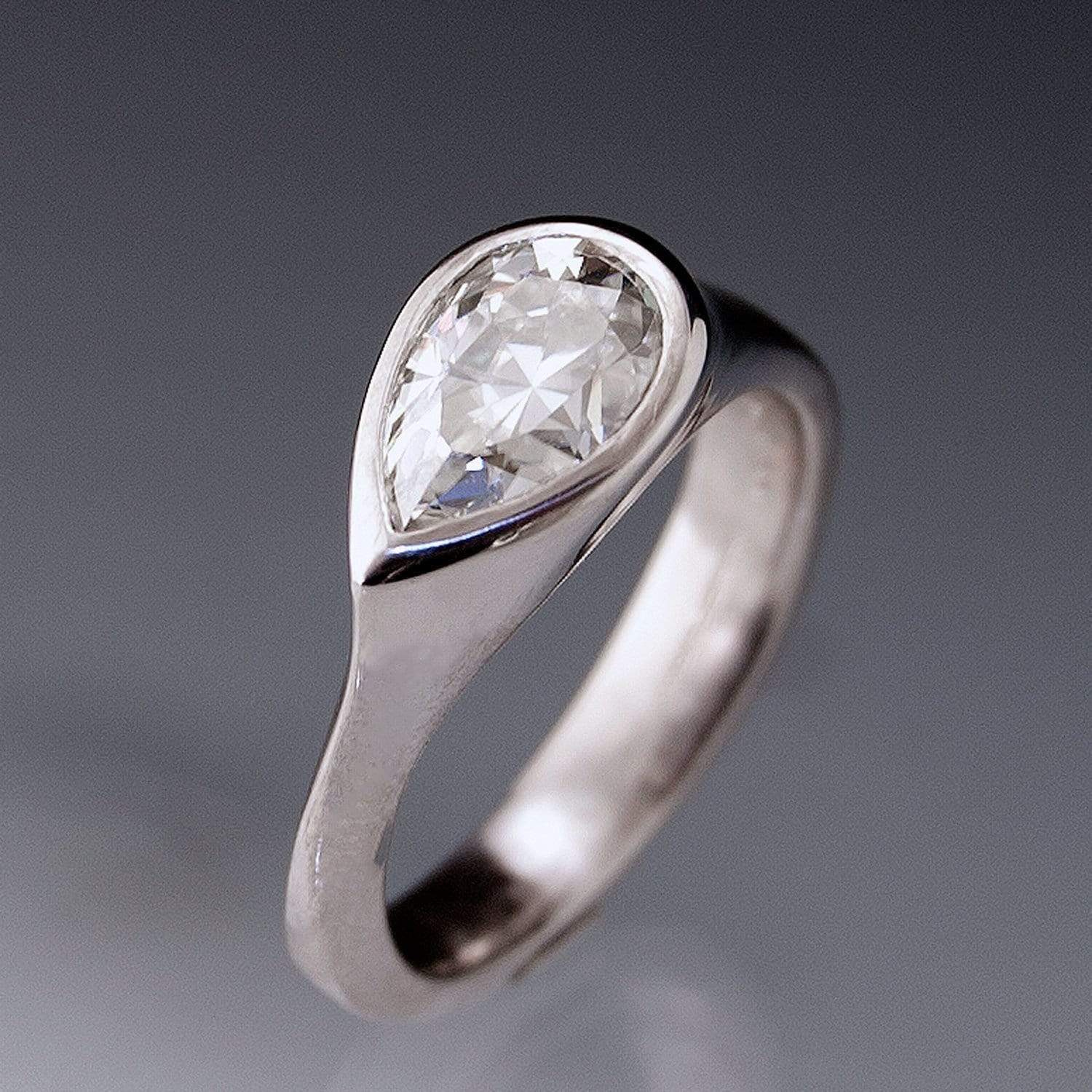 Pear Moissanite Tear Drop Bezel Solitaire Engagement Ring Ring by Nodeform
