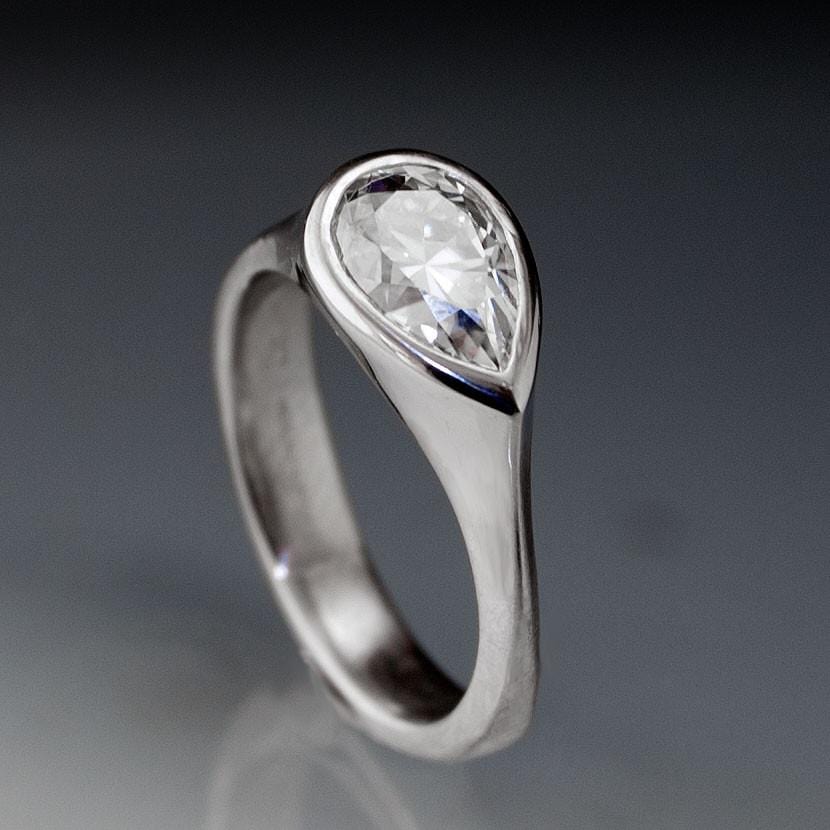 Pear Moissanite Tear Drop Bezel Solitaire Engagement Ring Ring by Nodeform