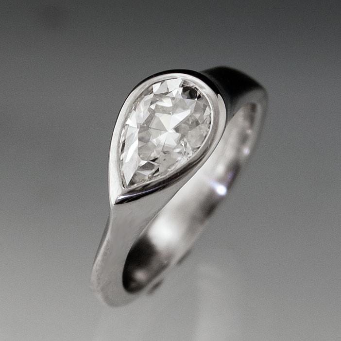 Pear Moissanite Tear Drop Bezel Bridal Set Engagement Ring and Wedding Band Ring by Nodeform