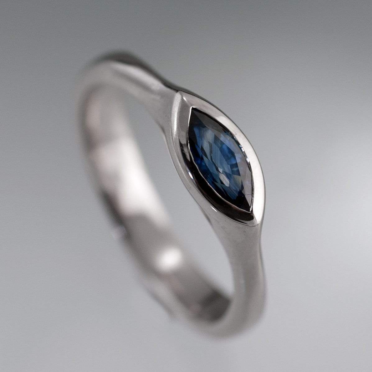 Marquise Blue Sapphire Bezel Solitaire Engagement Ring Ring by Nodeform