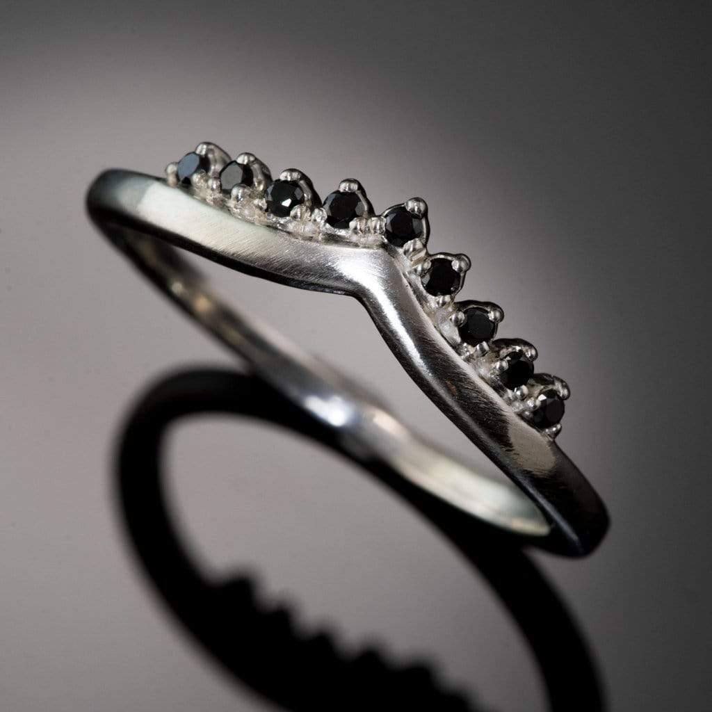 Black Diamond Valerie Band - V-Shape Contoured Accented Black Diamond Wedding Ring All Black Diamonds / 14k Nickel White Gold (Rhodium Plated) Ring by Nodeform
