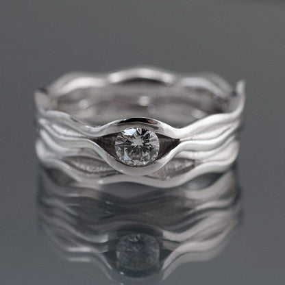 Wave Diamond Engagement Ring Bridal Set Ring by Nodeform