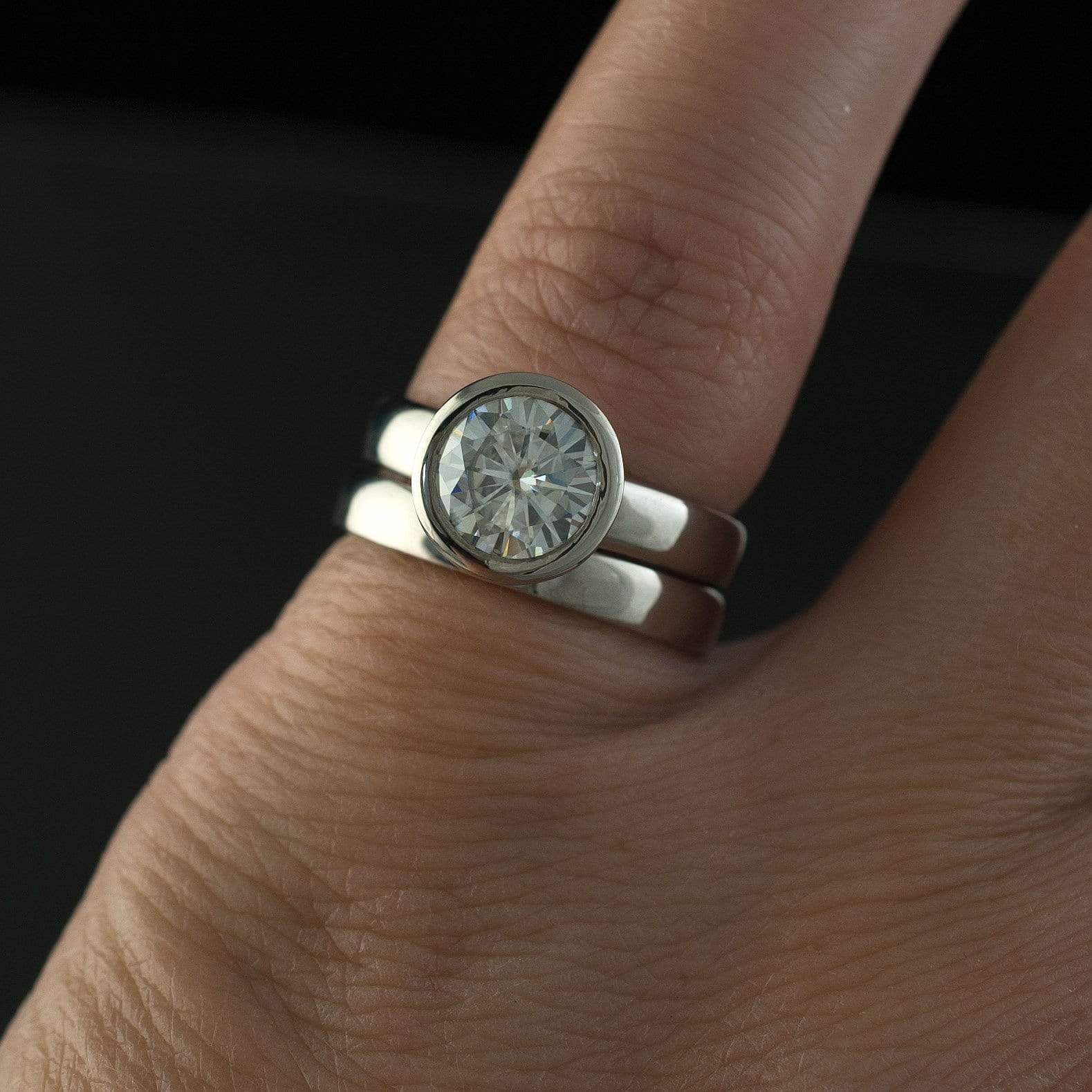 Round Moissanite Full Bezel Solitaire Engagement Ring Ring by Nodeform