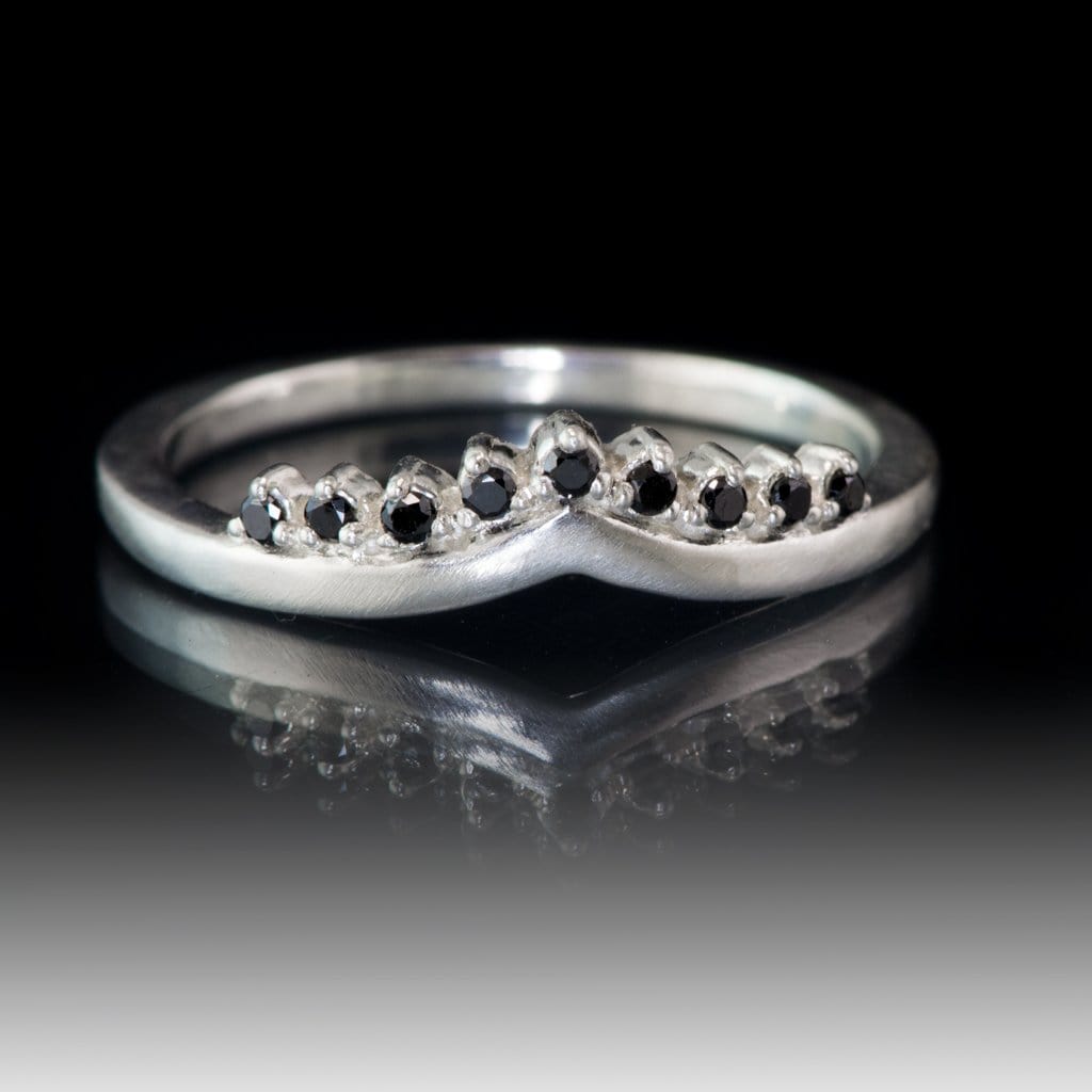 Black Diamond Valerie Band - V-Shape Contoured Accented Black Diamond Wedding Ring All Black Diamonds / Sterling Silver Ring by Nodeform
