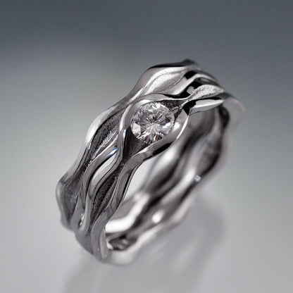 Wave Diamond Engagement Ring Bridal Set Ring by Nodeform