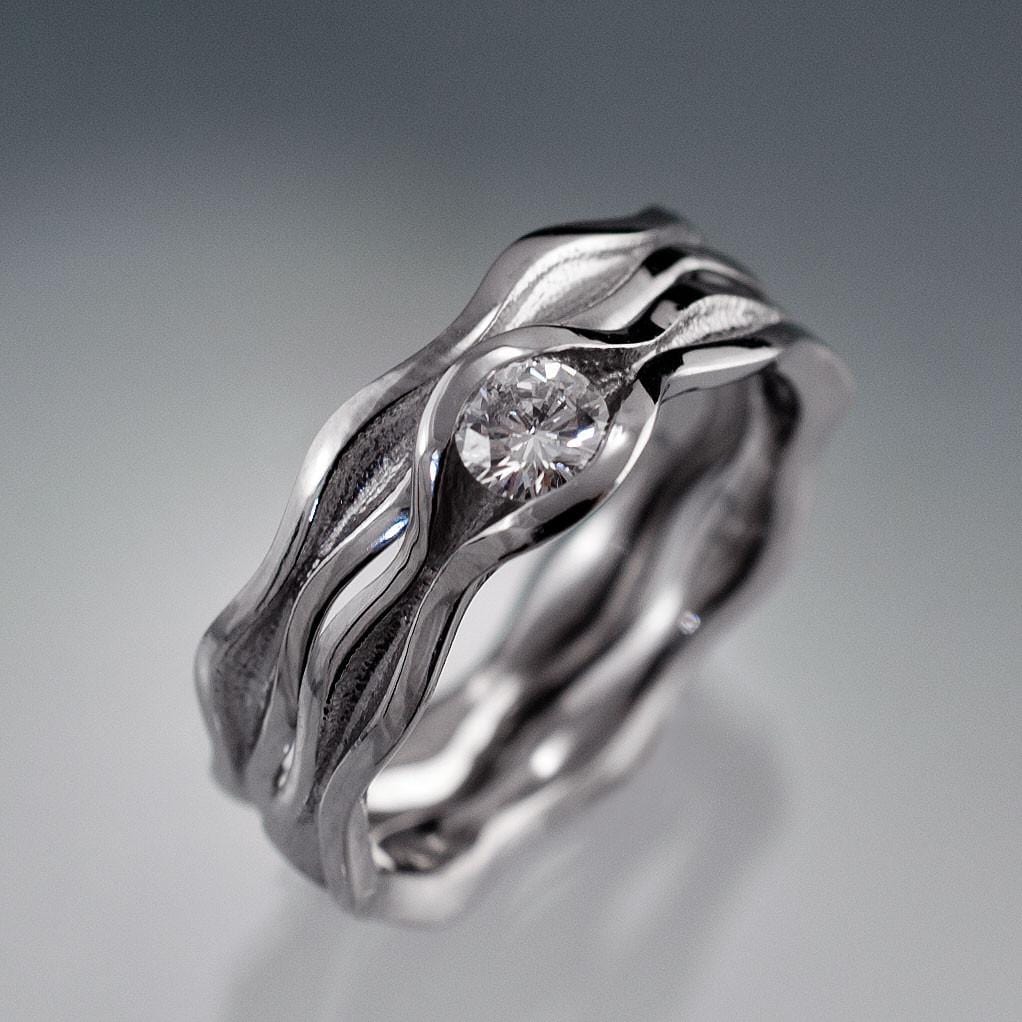 Wave Diamond Engagement Ring Bridal Set – Nodeform
