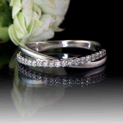 Criss Cross Band - Contoured Wedding Ring with Diamonds, Moissanites, Rubies or Sapphires Ring by Nodeform