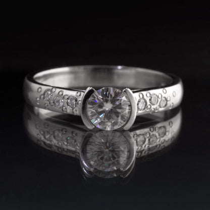 Moissanite Round Half Bezel Star Dust Engagement Ring Ring by Nodeform