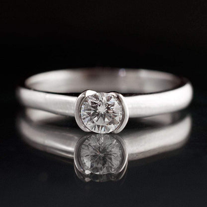 Tulip Moissanite Engagement Ring, Half Bezel Round Moissanite Solitaire Ring Ring by Nodeform