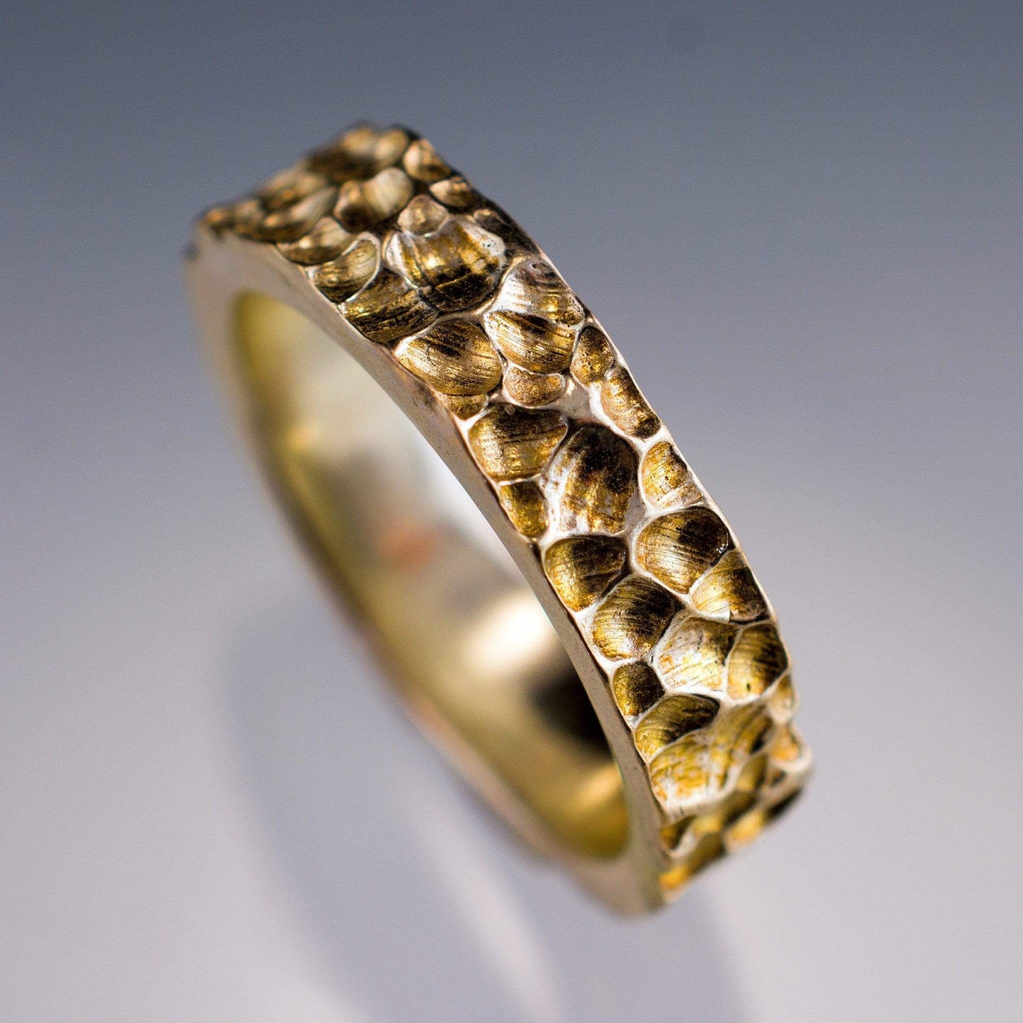 Crater Texture Wedding Ring Rustic Wedding Band 14k Yellow Gold / 3mm Ring by Nodeform