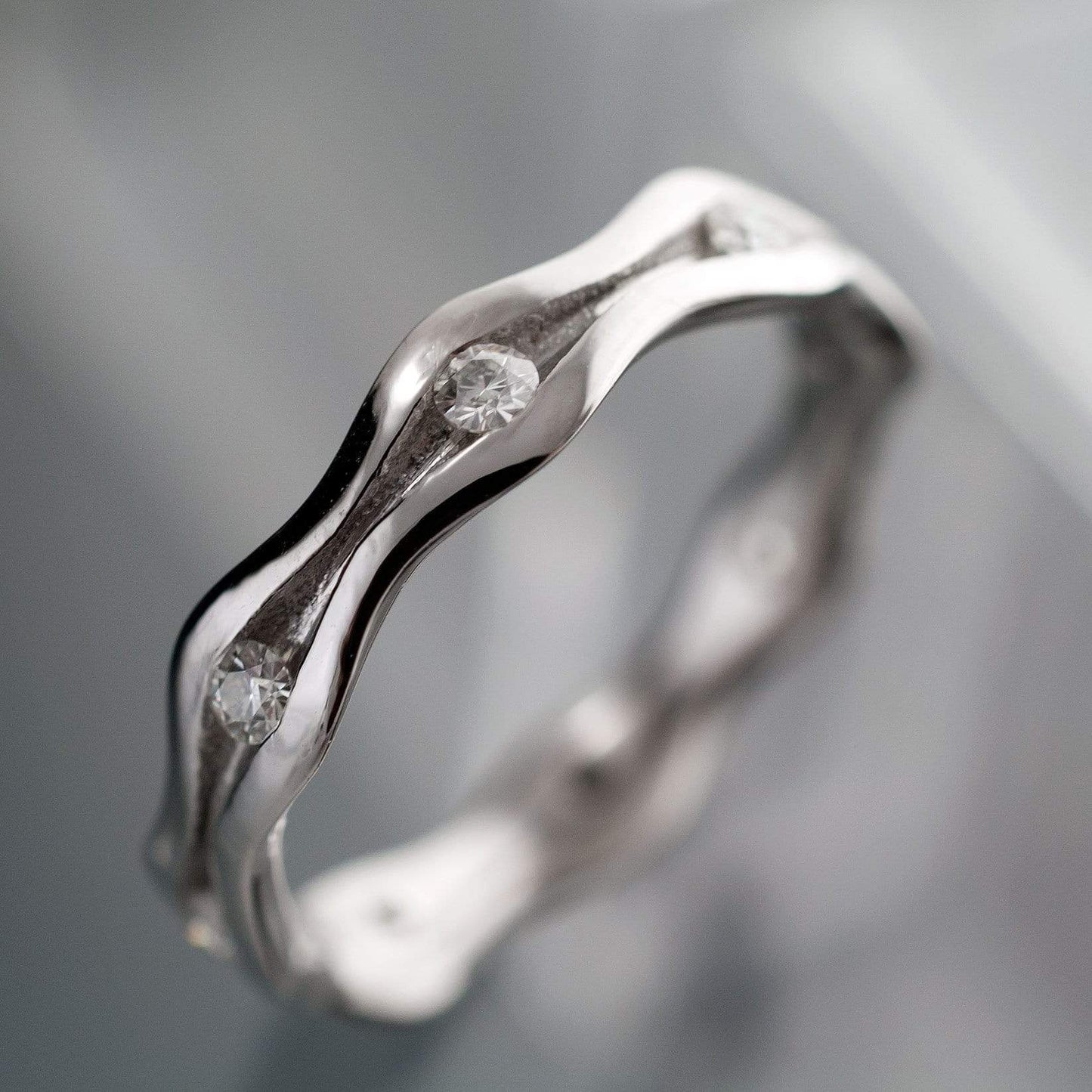 Wave White Sapphire Eternity Wedding Ring Ring by Nodeform