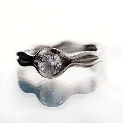 Wave White Sapphire Solitaire Engagement Ring Ring by Nodeform