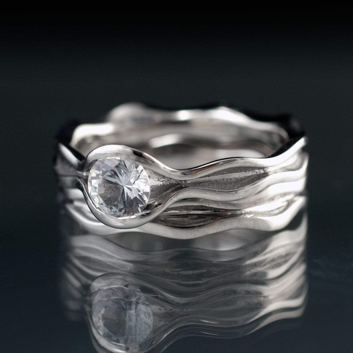 Wave White Sapphire Ring Bridal Set – Nodeform