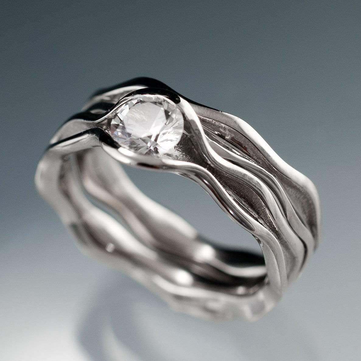 Wave White Sapphire Ring Bridal Set – Nodeform