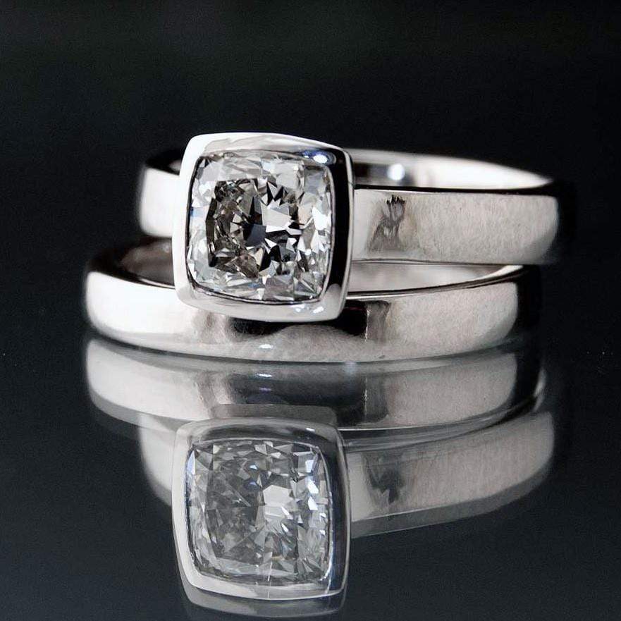 Cushion Cut 1 Carat Diamond Bezel Set Solitaire Engagement Ring Ring by Nodeform