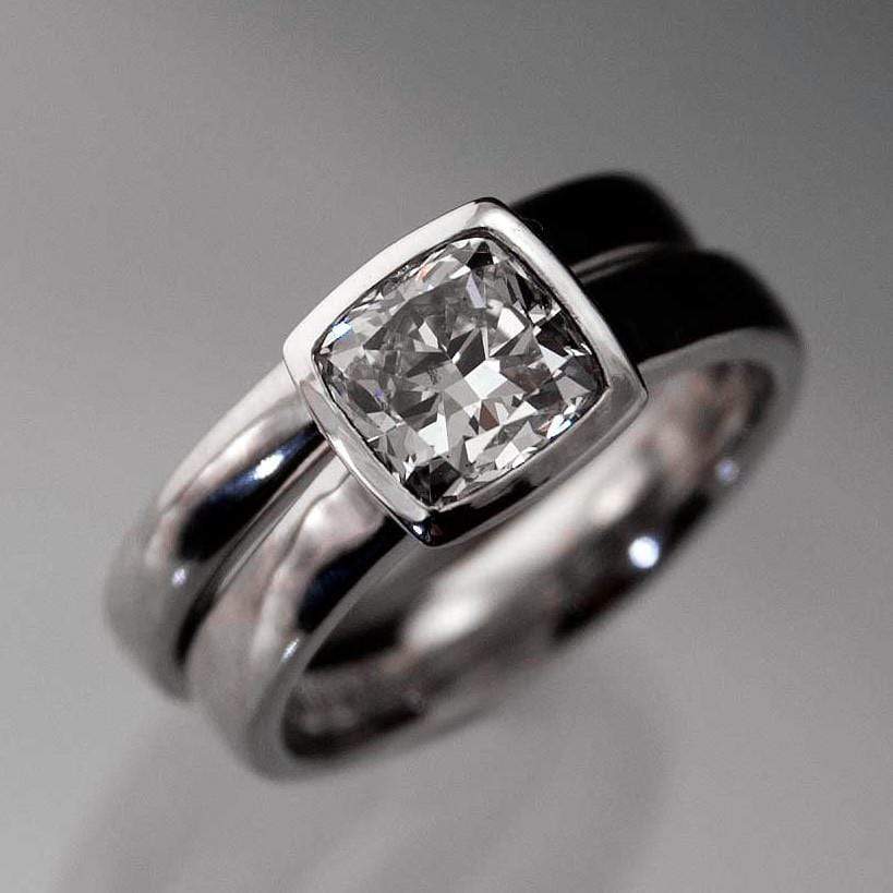 Cushion Cut 1 Carat Diamond Bezel Set Solitaire Engagement Ring Ring by Nodeform