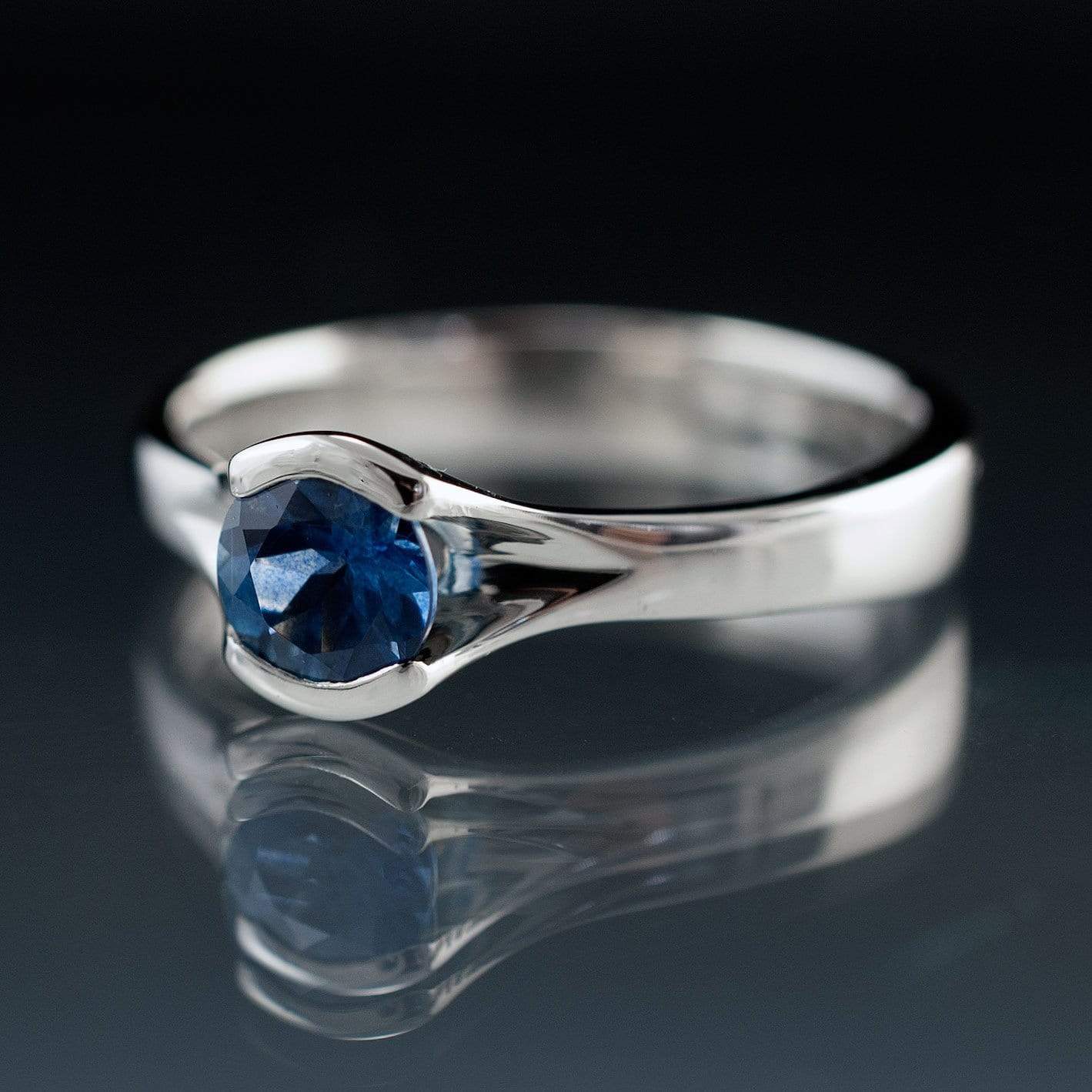 Round Fair Trade Blue Sapphire Fold Solitaire Engagement Ring Ring by Nodeform