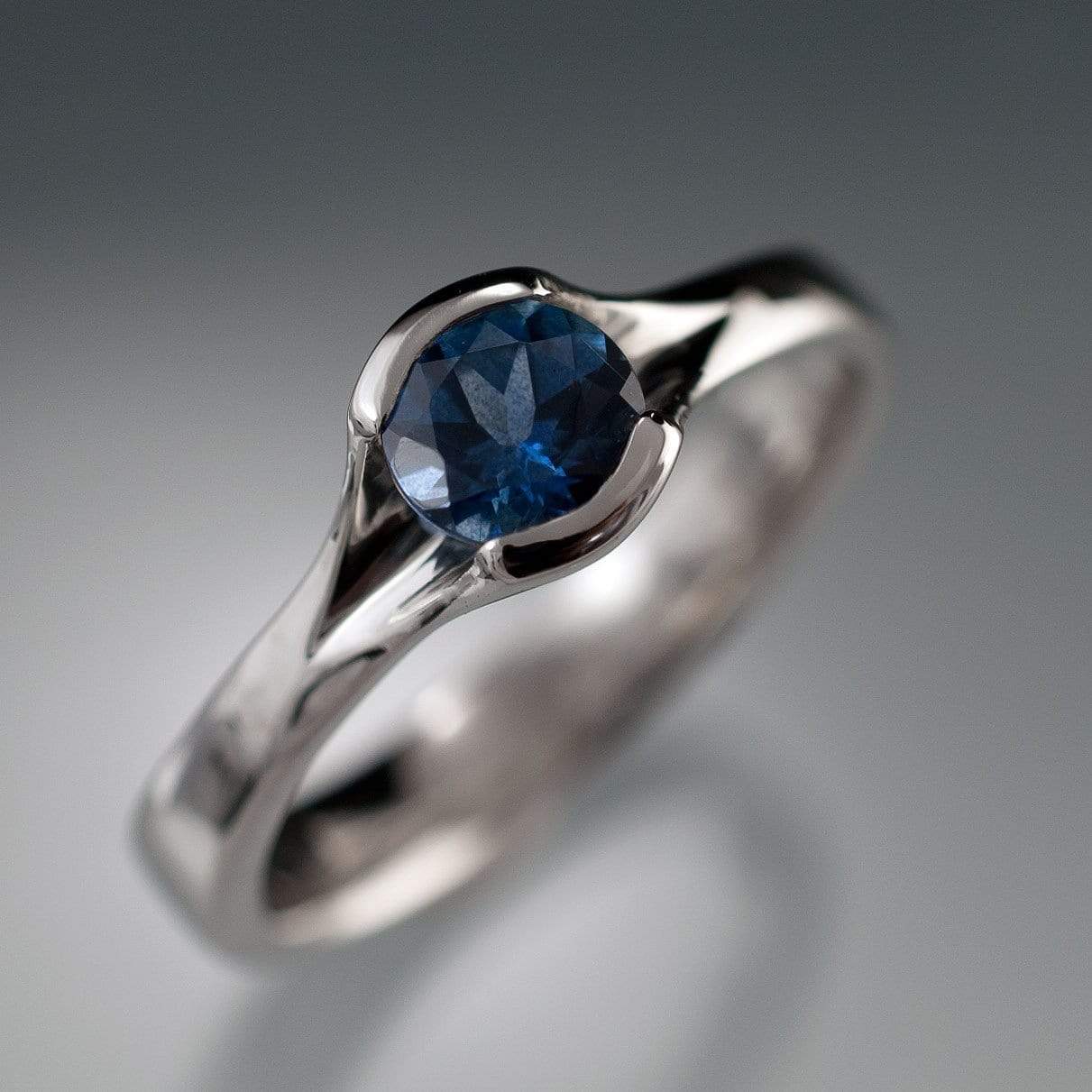 Round Fair Trade Blue Sapphire Fold Solitaire Engagement Ring 5mm Blue Sapphire #B2 or #B3 / 14kPD White Gold Ring by Nodeform