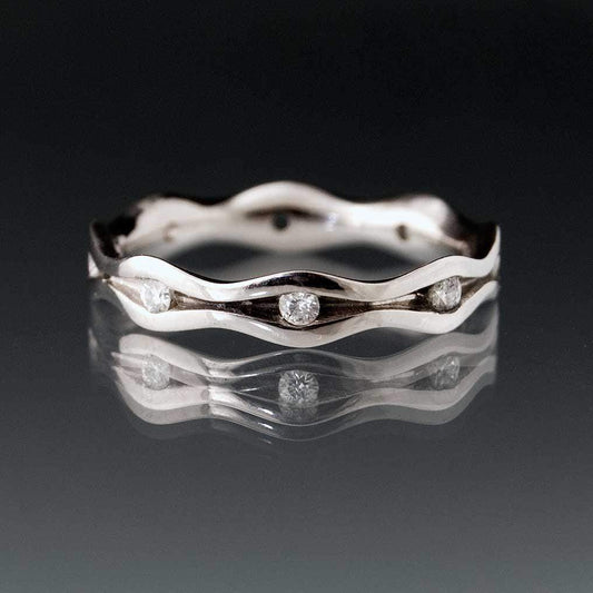 Wave White Sapphire Eternity Wedding Ring 18kPD White Gold Ring by Nodeform