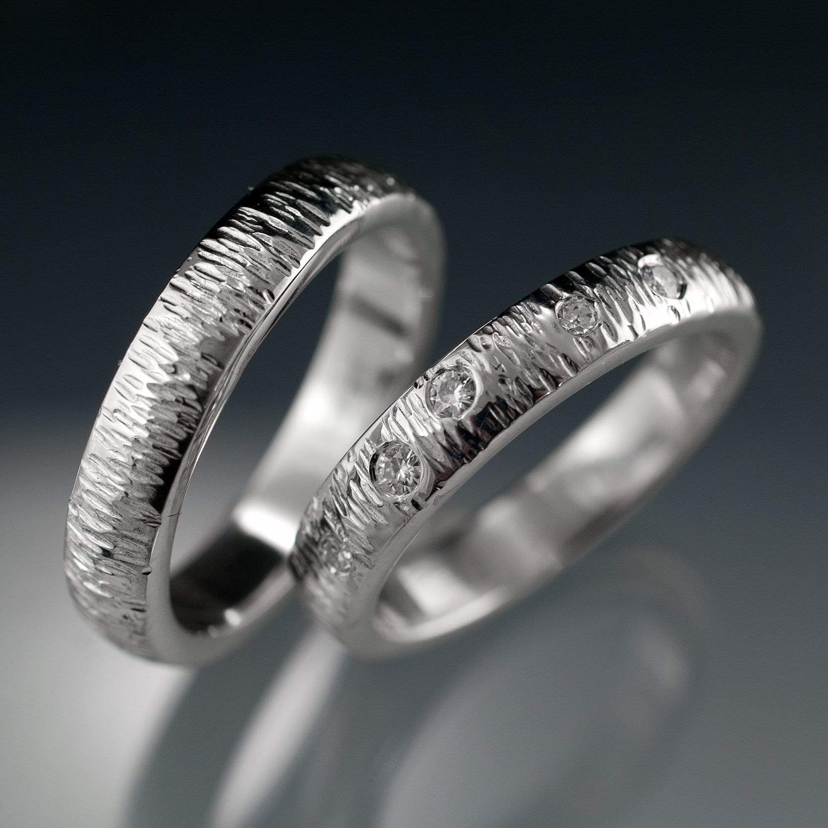 Textured Wedding Bands with Hammered Texture and Flush Set Moissanites Sterling Silver / 3 Ring by Nodeform