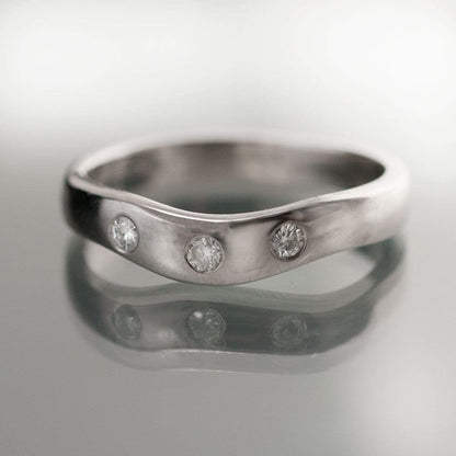 Moissanite Fitted Contoured Wedding Ring, Moissanite Shadow Band Ring by Nodeform