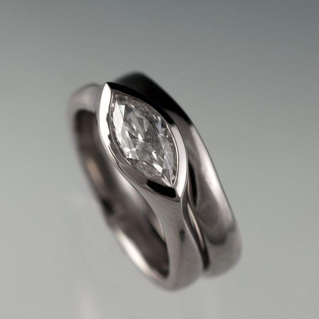 Marquise Moissanite Bezel Engagement & Wedding Ring Bridal Set Ring by Nodeform