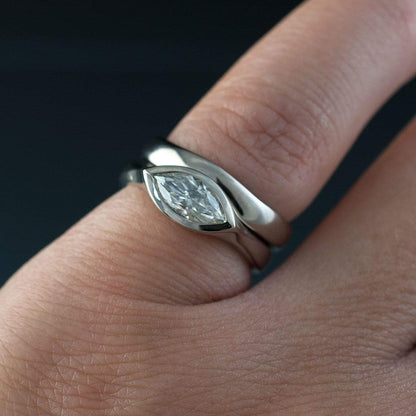 Marquise Moissanite Bezel Engagement & Wedding Ring Bridal Set Ring by Nodeform