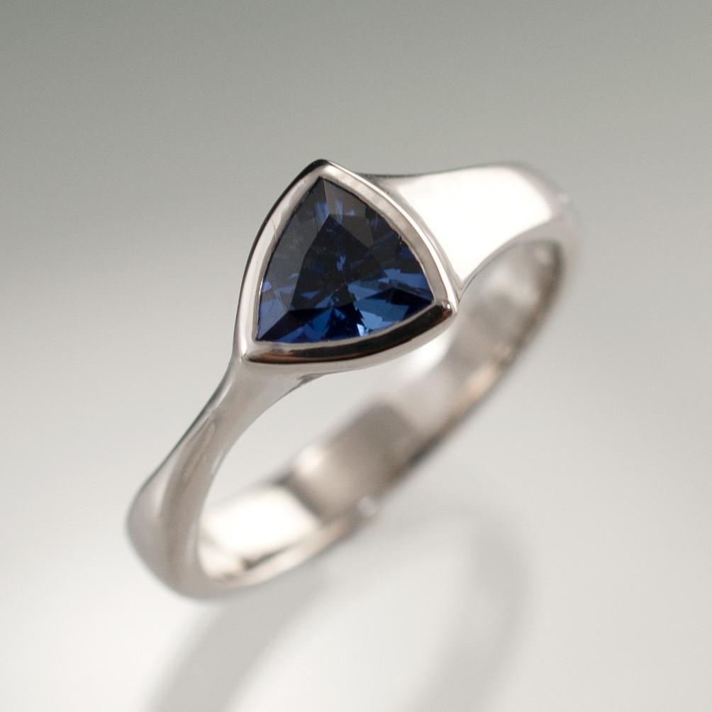 Trillion Lab Created Blue Sapphire Bezel Solitaire Engagement Ring