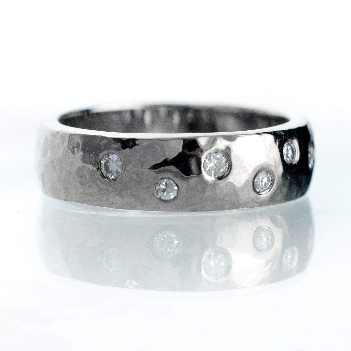 Hammered  Random Moissanite Flush Set Wedding Ring Ring by Nodeform