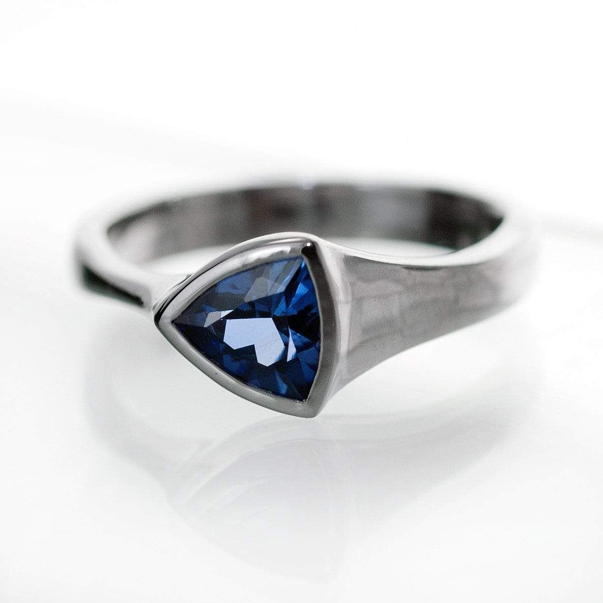 Trillion Lab Created Blue Sapphire Bezel Solitaire Engagement Ring