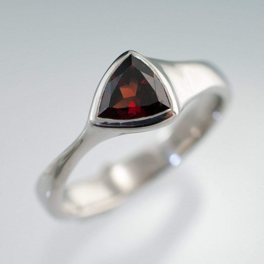 Trillion Garnet Bezel Solitaire Engagement Ring Mozambique Garnet / Sterling Silver Ring by Nodeform