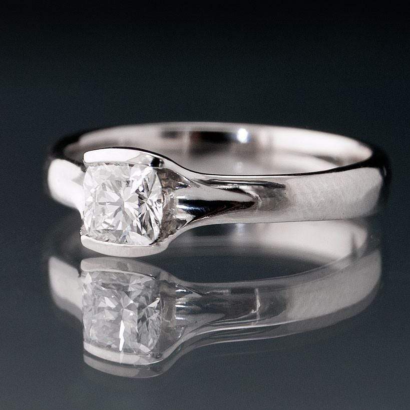 Cushion 0.5 Carat Diamond Half Bezel Set Fold Solitaire Engagement Ring Ring by Nodeform