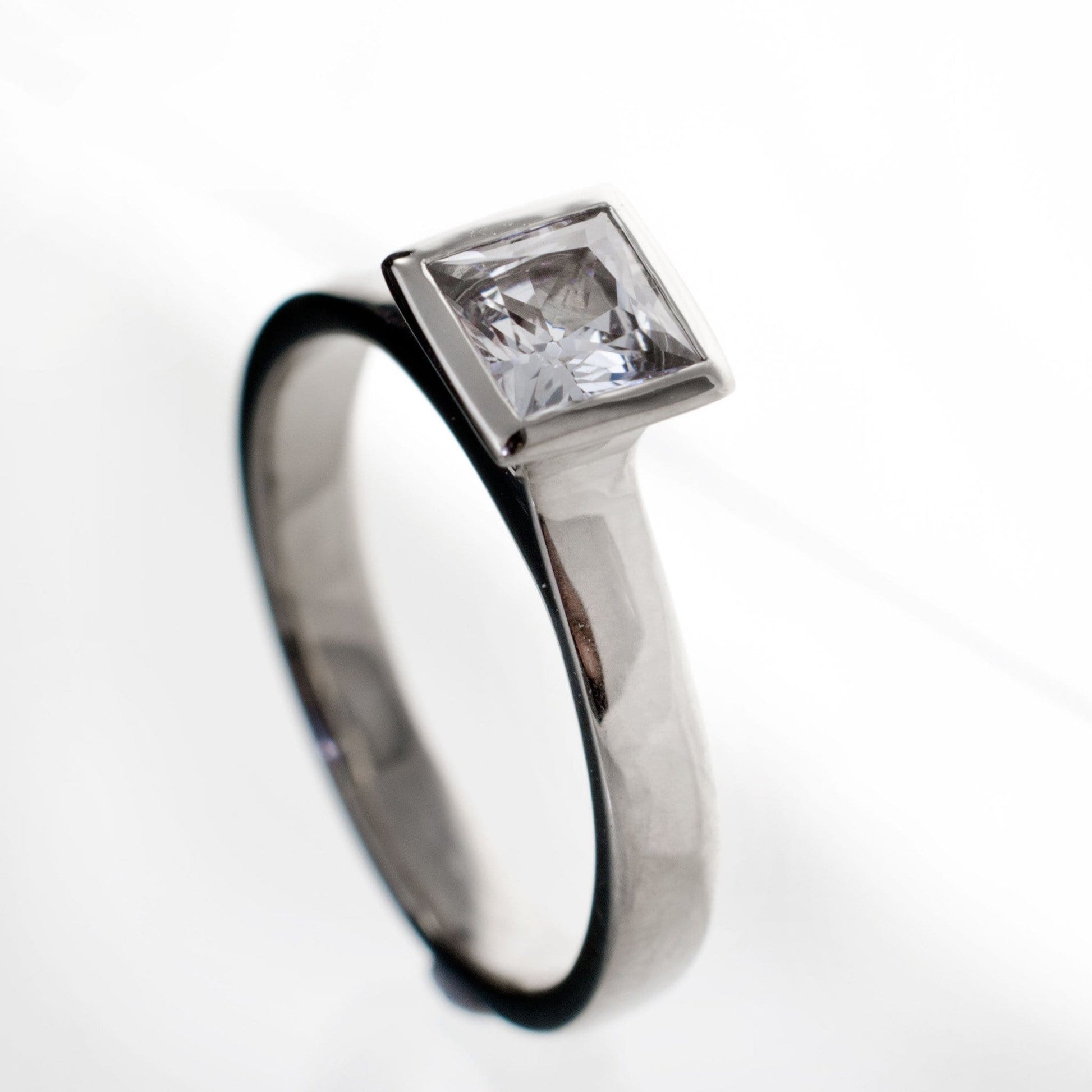 Princess Cut Moissanite Bezel Solitaire Engagement Ring Ring by Nodeform