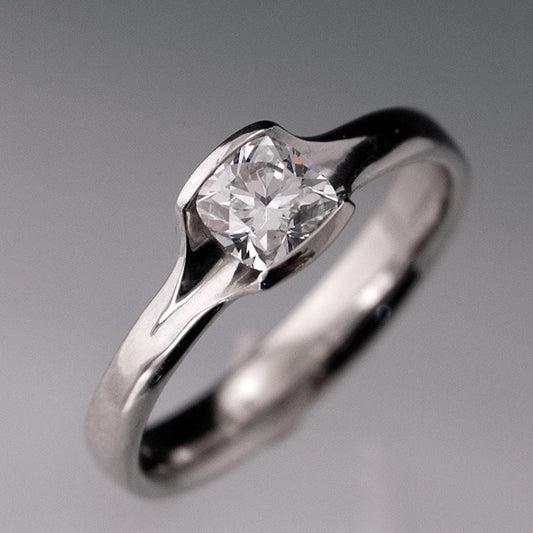 Cushion 0.5 Carat Diamond Half Bezel Set Fold Solitaire Engagement Ring Ring by Nodeform