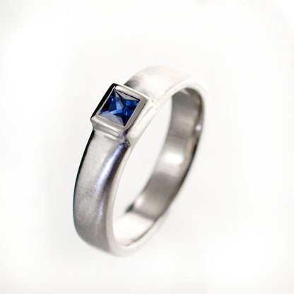 Princess Cut Blue Sapphire Modern Bezel Set Wedding or Solitaire Ring Ring by Nodeform