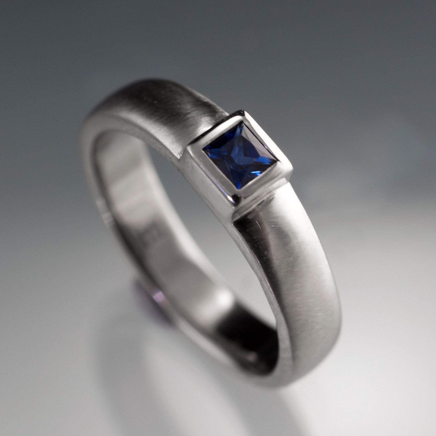 Princess Cut Blue Sapphire Modern Bezel Set Wedding or Solitaire Ring Ring by Nodeform