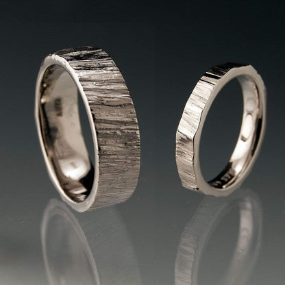 Saw Cut Texture Wedding Bands, Set of 2 Rings, His and Hers Ring Set by Nodeform