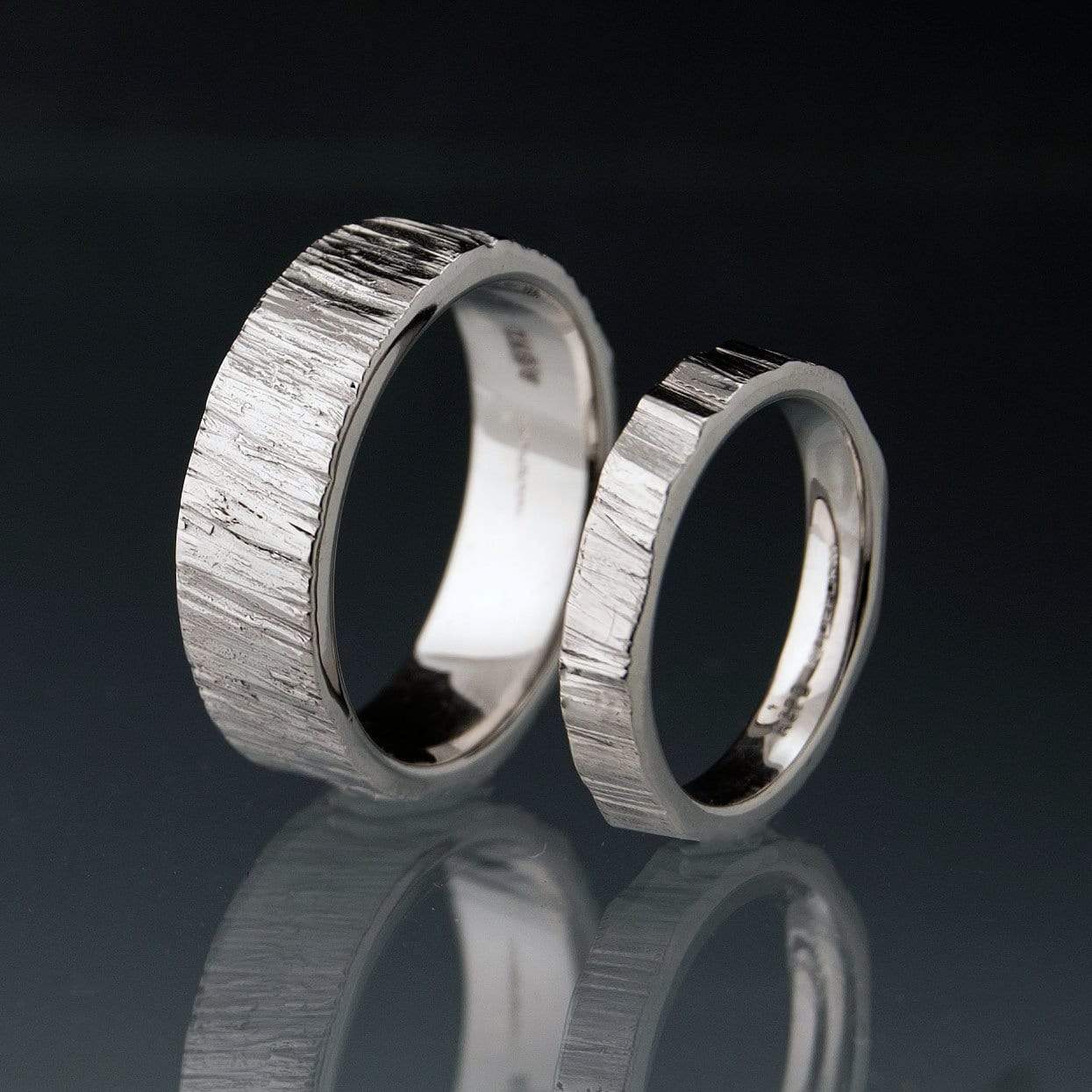 Saw Cut Texture Wedding Bands, Set of 2 Rings, His and Hers Sterling Silver Ring Set by Nodeform