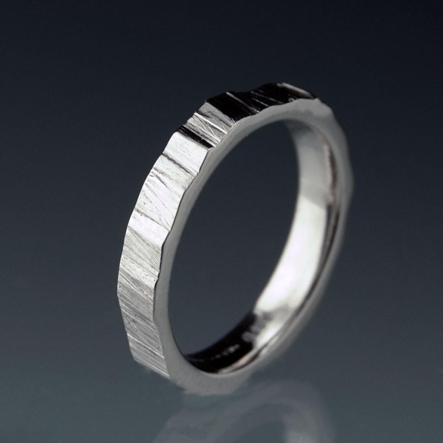 Narrow Saw Cut Texture Wedding Band Ring by Nodeform