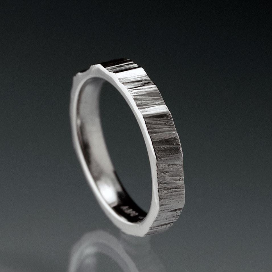 Narrow Saw Cut Texture Wedding Band 2mm / Sterling Silver Ring by Nodeform