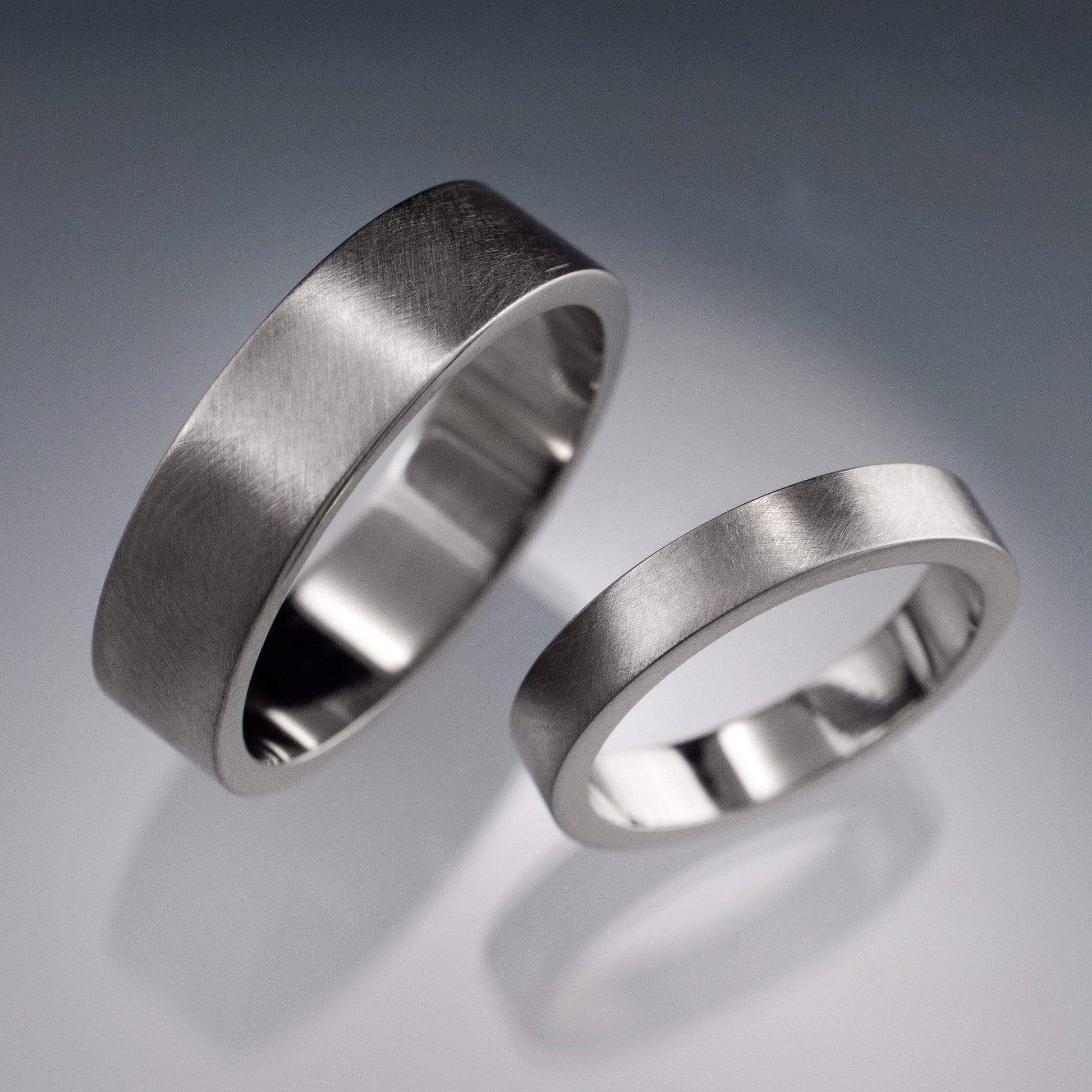 Simple Flat Style Wedding Bands, Set of 2 Wedding Rings Sterling Silver Ring Set by Nodeform