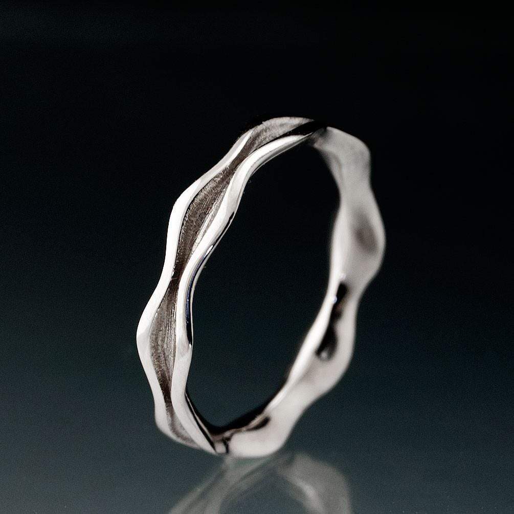 Wave Narrow Wedding Ring Band 14kPD White Gold Ring by Nodeform
