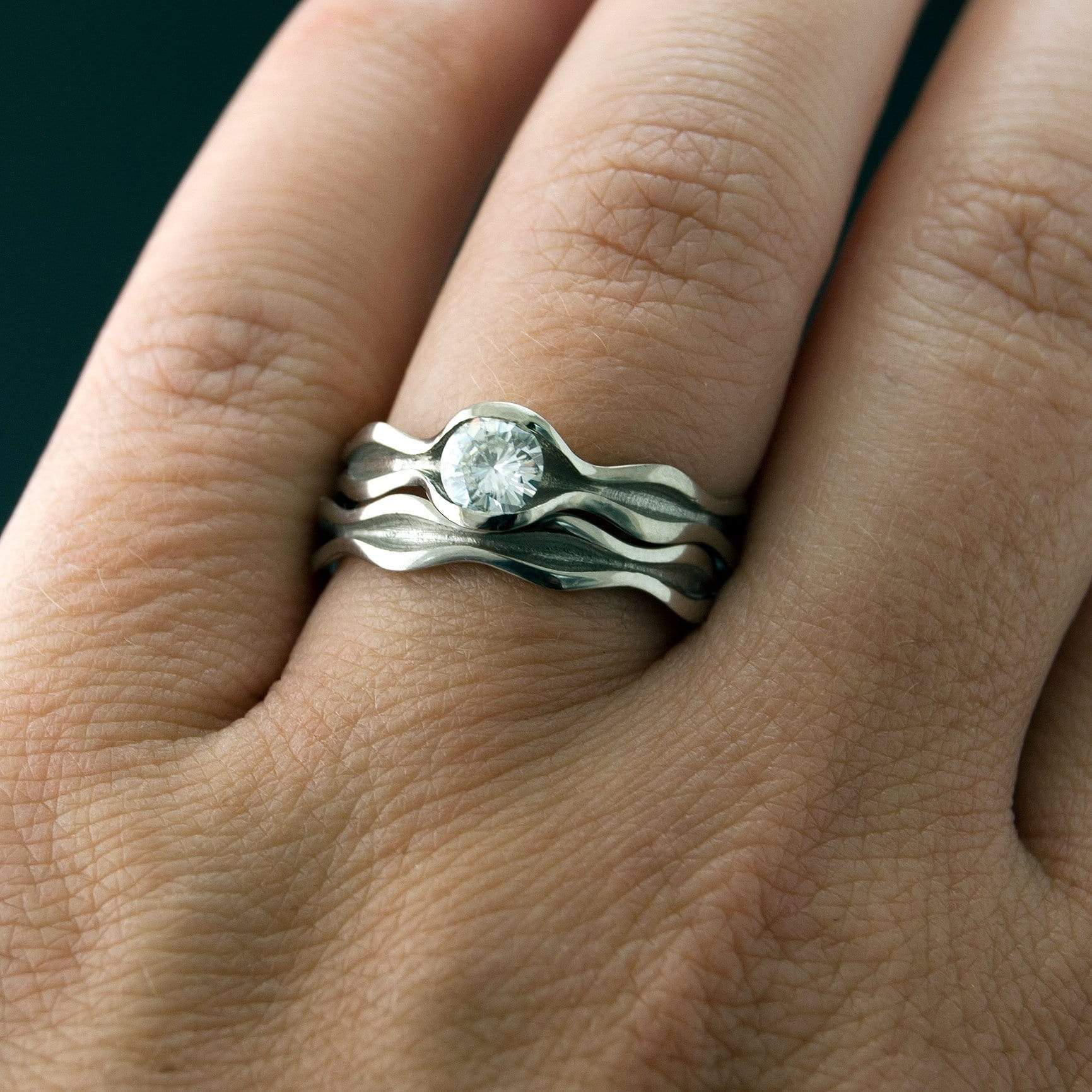 Wave Round Moissanite Ring Bridal Set Ring by Nodeform