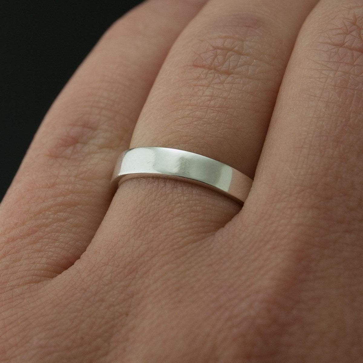 Polished Sterling Silver 4mm Flat Wedding Band - Angelo Paul Polished Sterling Silver 4mm Flat Wedding Band - Angelo Paul