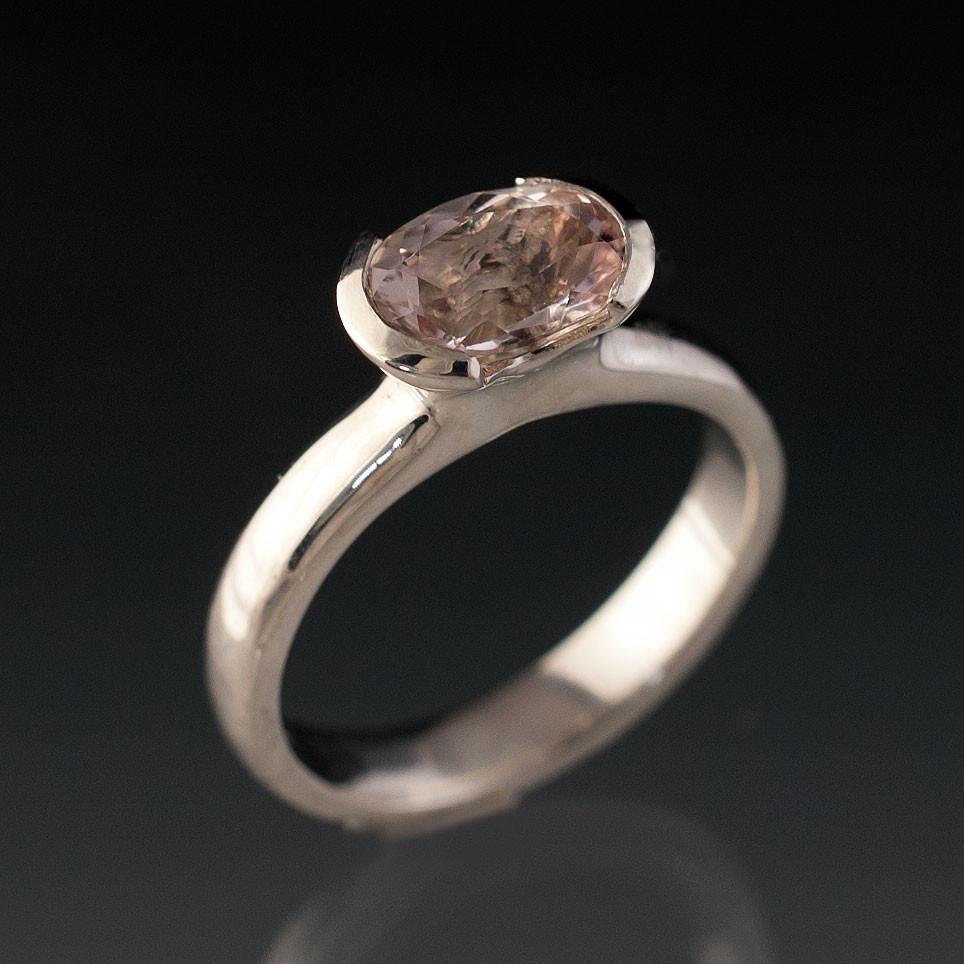 Oval Morganite Half Bezel Solitaire Engagement Ring Ring by Nodeform