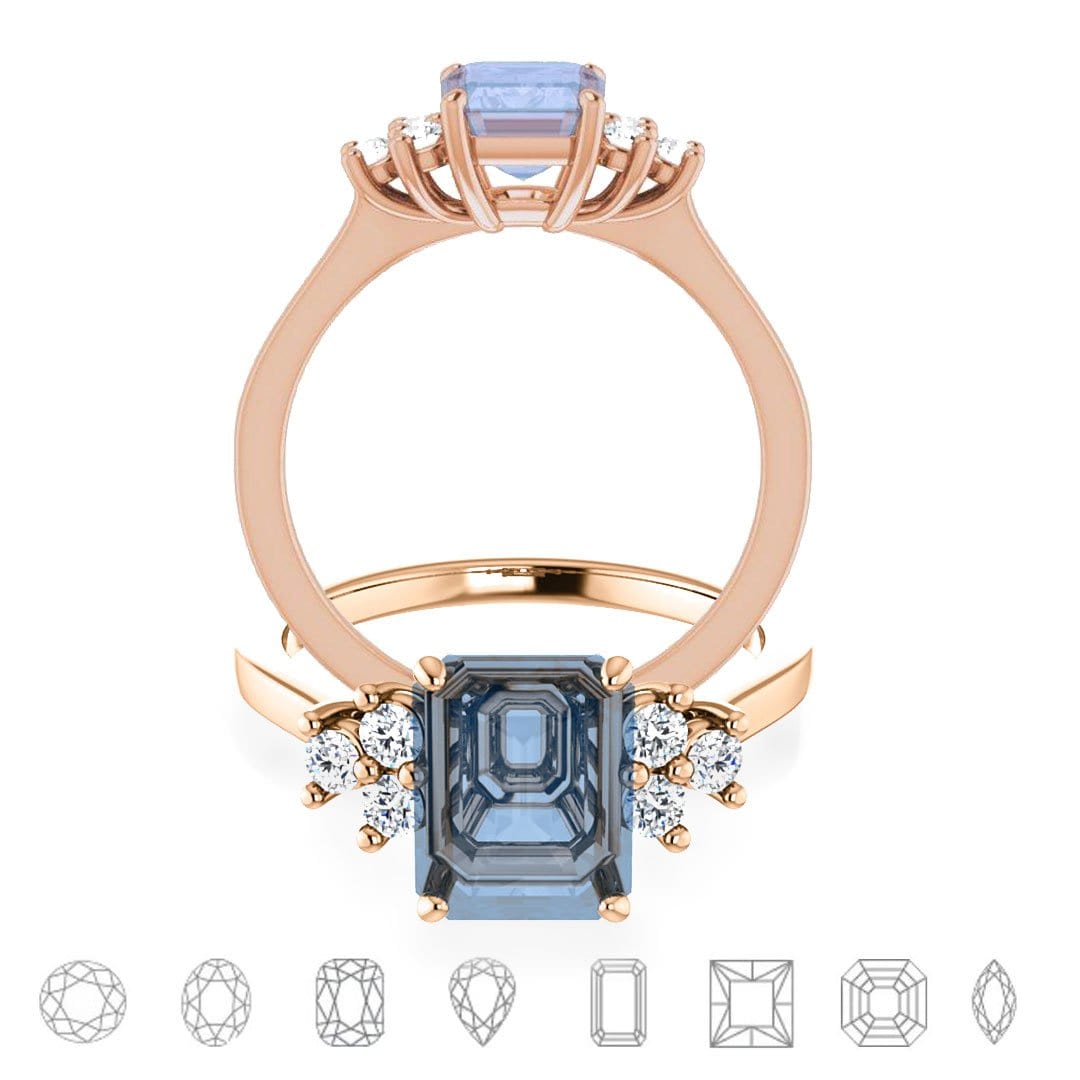 Ellie - Prong Set Accented Side Cluster Engagement Ring - Setting only 14k Rose Gold / Forever One Moissanite Accents Ring Setting by Nodeform